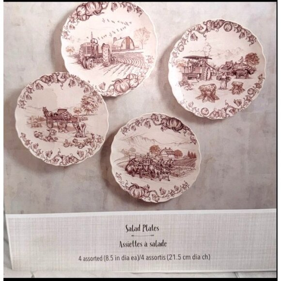 Set Of 4 Pier 1 Imports Farm Scene Salad Plates - Picture 1 of 6